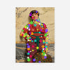 Paintball Lady altered art print: classical portrait of a woman splashed with neon paint splatters