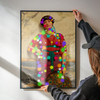 Splattered classical lady portrait as quirky kitchen wall art