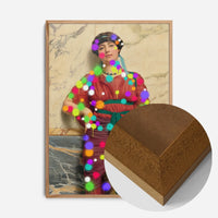 splattered classical lady portrait print in an oak wood frame, side profile