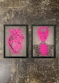 2 Prints & Frames - Neon Heart & Skeleton