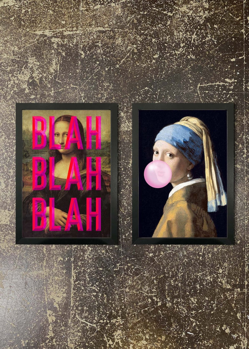 2 Prints & Frames - Moaning Mona & Girl Blowing Bubblegum
