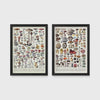 Set of 2 framed prints, antique mushroom identification charts: an antique mushroom identification chart illustration; and a second antique mushroom identification chart illustration — unframed
