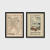 Set of 2 framed prints, vintage map and ferry poster: a vintage map of North East England; and a "To Norway - Newcastle Oslo, Fred. Olsen Line" vintage ferry poster — unframed