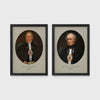 Set of 2 framed prints, Newcastle notables, vintage portraits: a sepia-toned vintage portrait of George Stephenson; and a sepia-toned vintage portrait of Sir William Armstrong — unframed