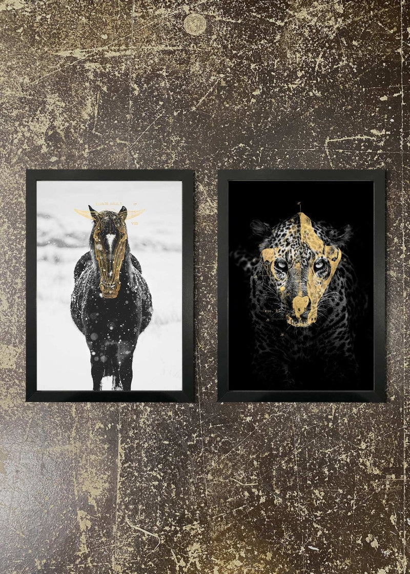 2 Prints & Frames - Gold Leopard & Horse