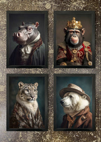 4 Prints & Frames - Hippo, Chimp, Snow Leopard, Polar