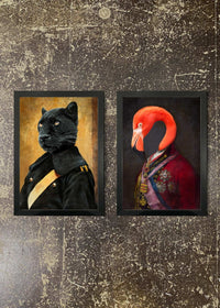 2 Prints & Frames - Panther and Flamingo Portraits