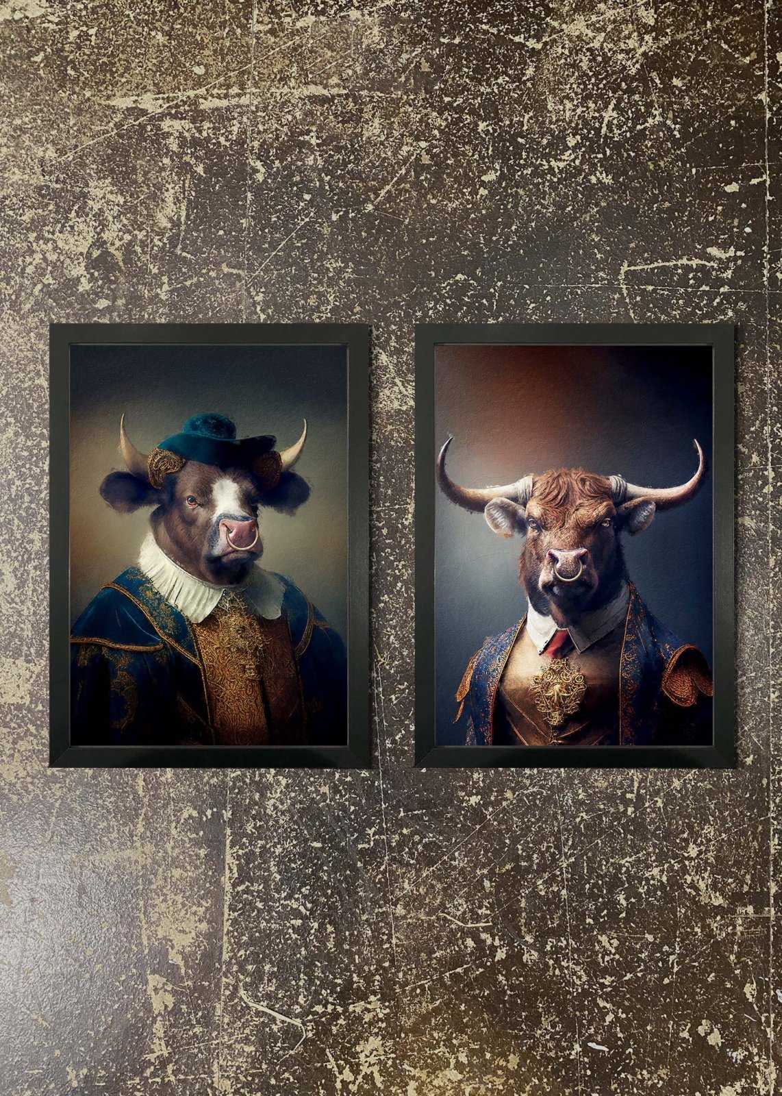 2 Prints & Frames - 2 BULL PORTRAITS