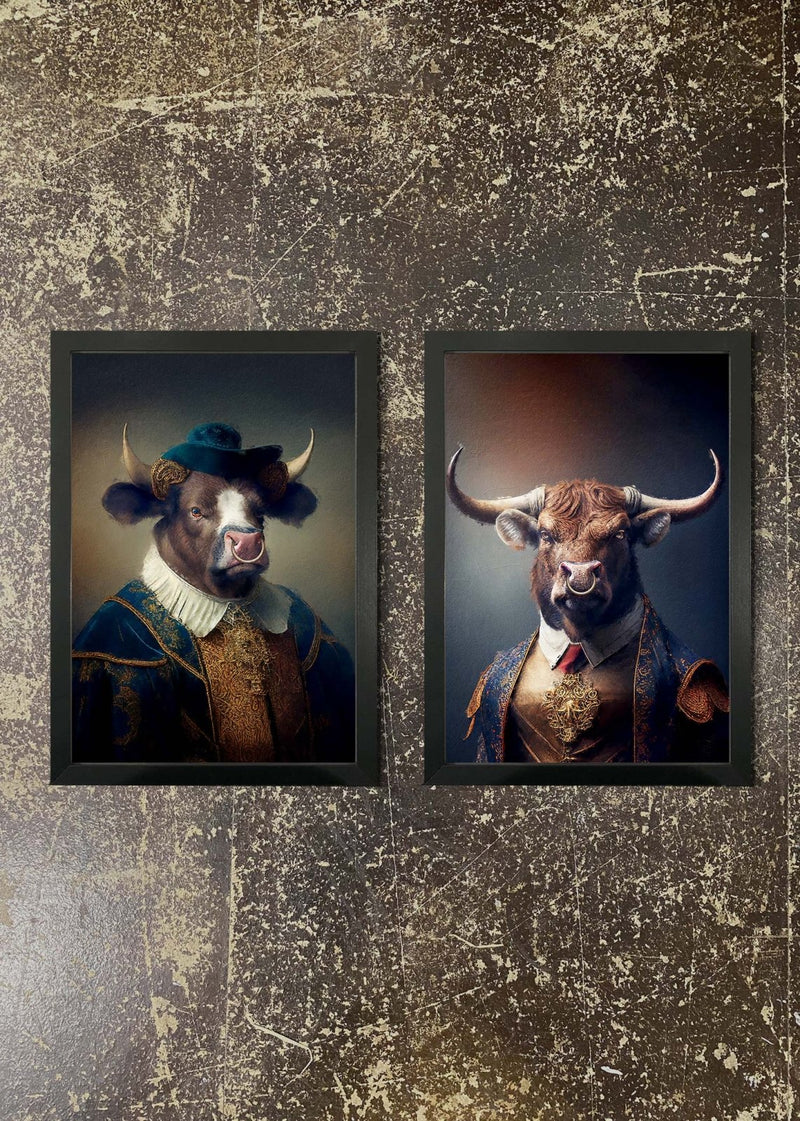 2 Prints & Frames - 2 BULL PORTRAITS