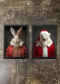 2 Prints & Frames - CHRISTMAS RABBIT & POLAR BEAR