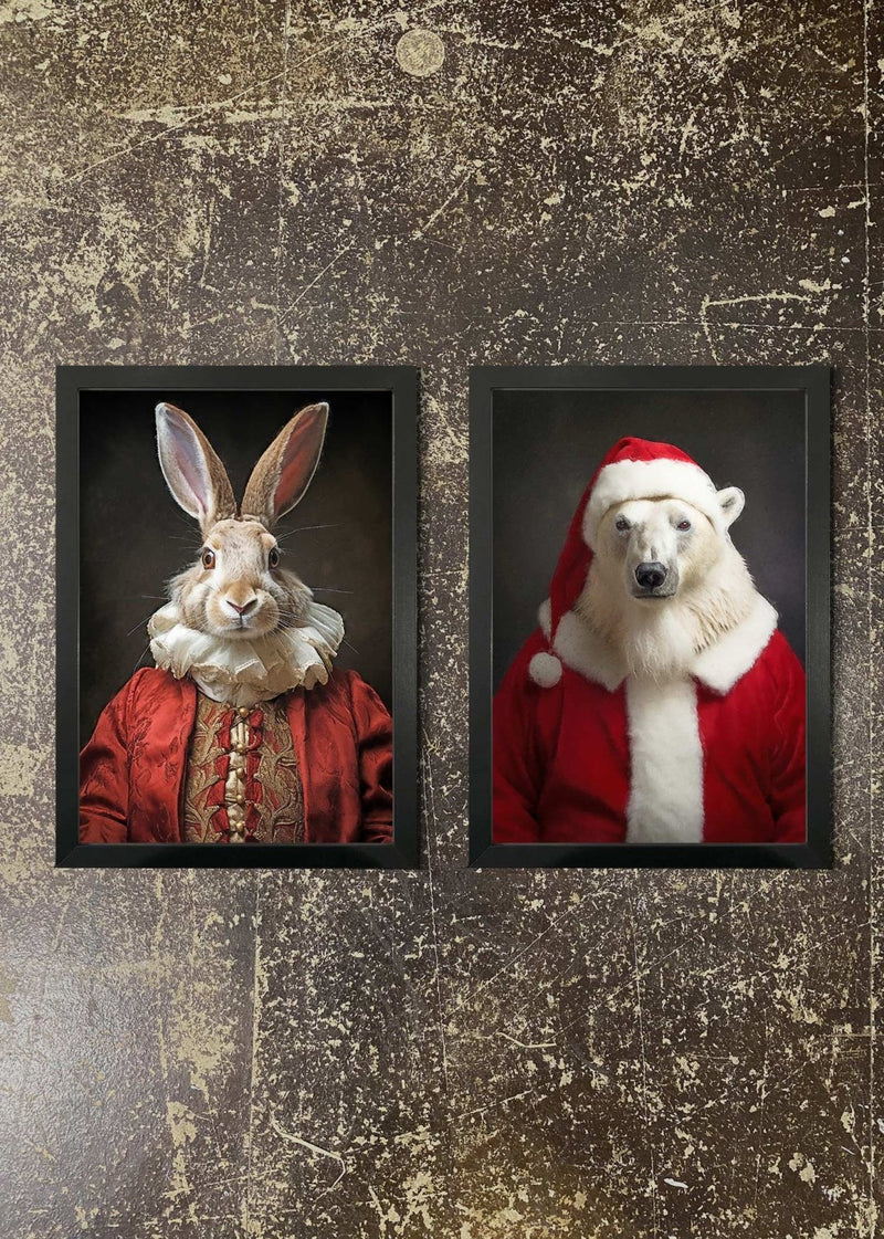 2 Prints & Frames - CHRISTMAS RABBIT & POLAR BEAR
