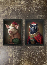 2 Prints & Frames - CHRISTMAS PIG & PANTHER
