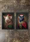 2 Prints & Frames - CHRISTMAS PIG & PANTHER