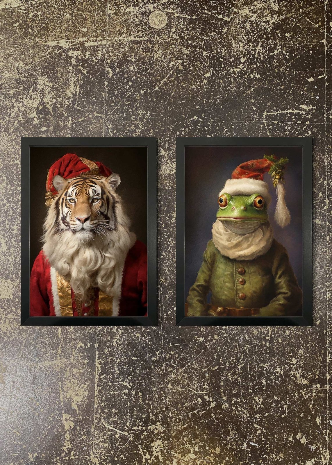 2 Prints & Frames - CHRISTMAS TIGER & FROG