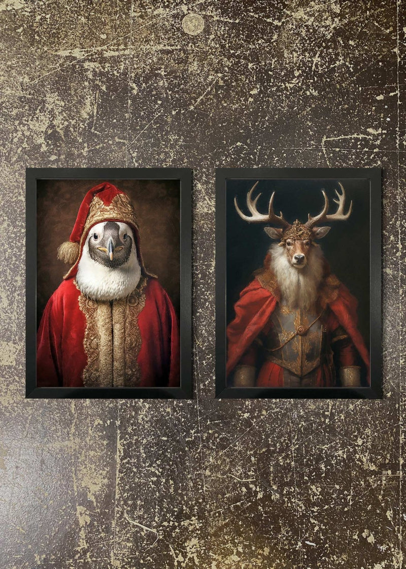 2 Prints & Frames - CHRISTMAS PENGUIN & STAG