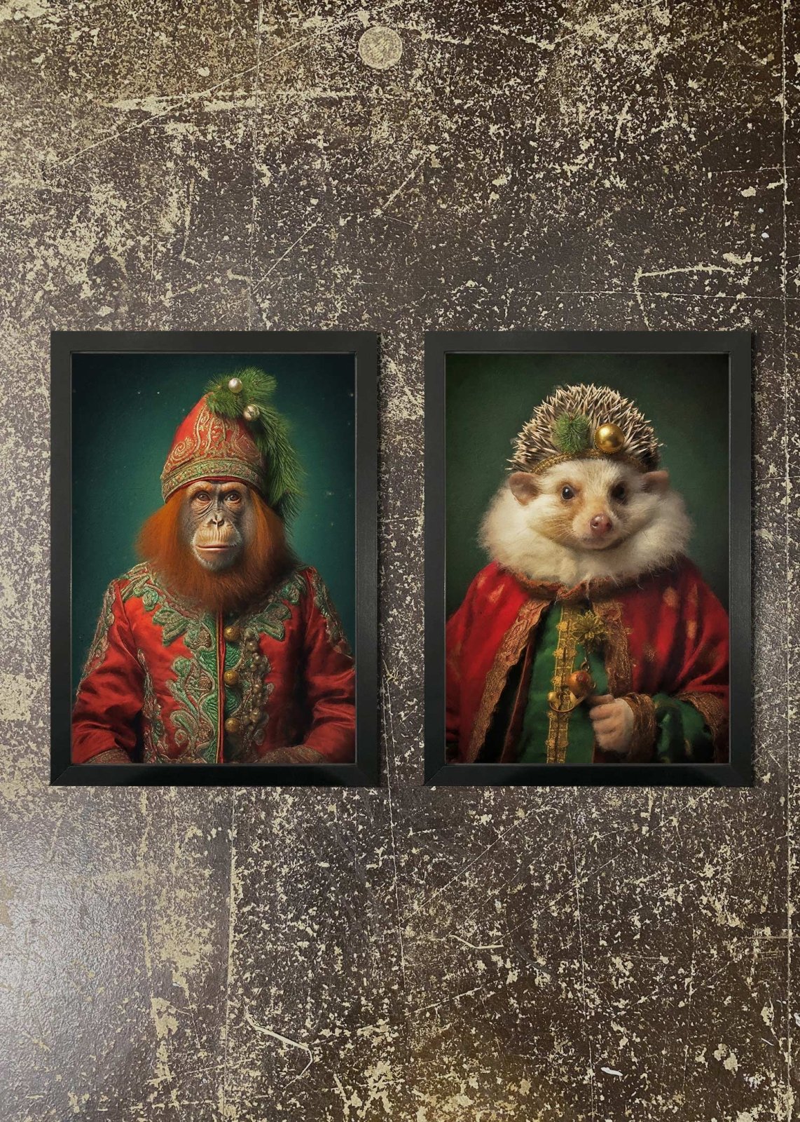 2 Prints & Frames - CHRISTMAS ORANGUTAN & HEDGEHOG