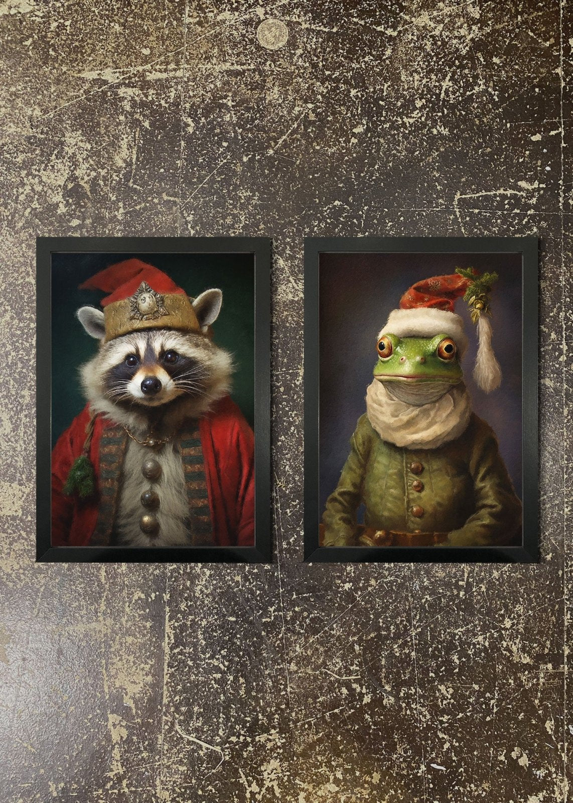 2 Prints & Frames - CHRISTMAS FROG & RACOON