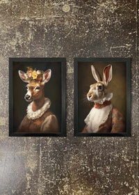 2 Prints & Frames - hare & deer