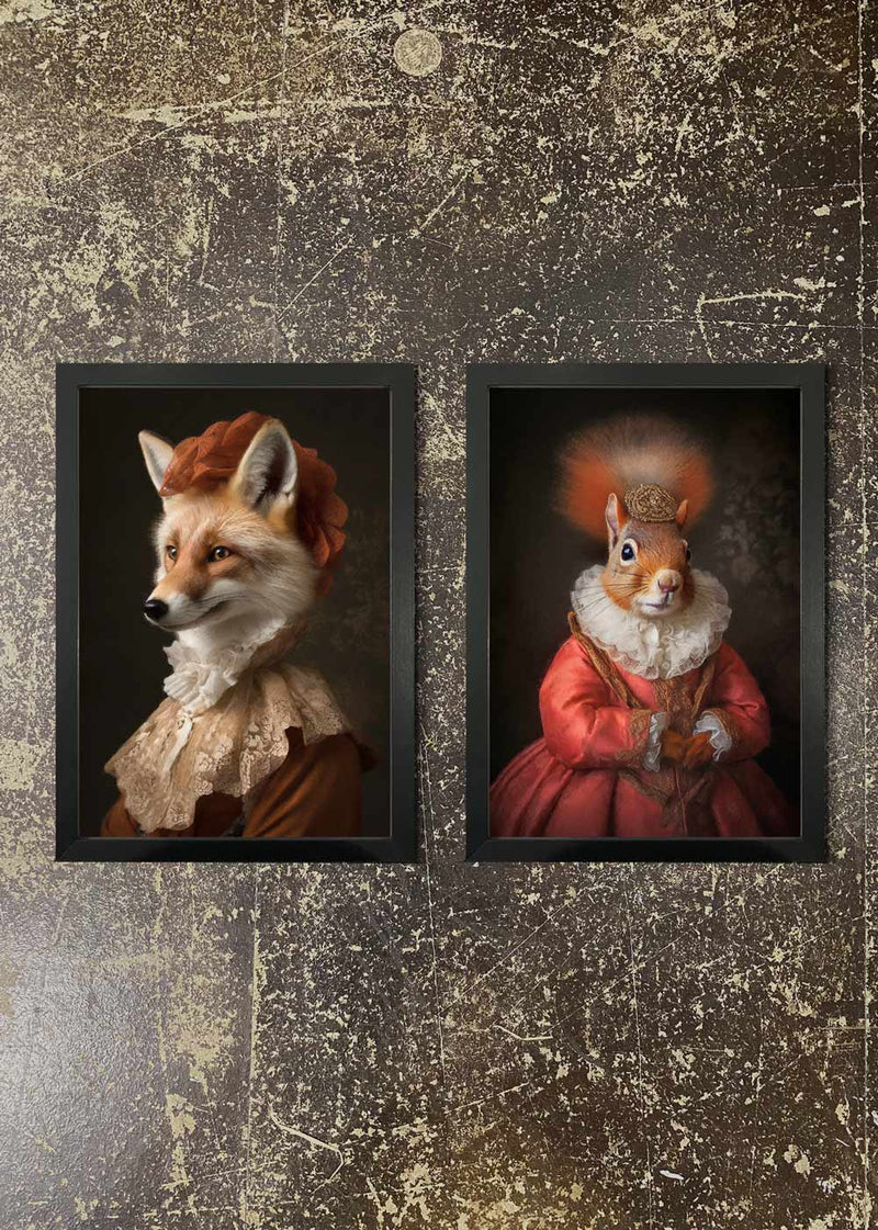 2 Prints & Frames - FOX & SQUIRREL