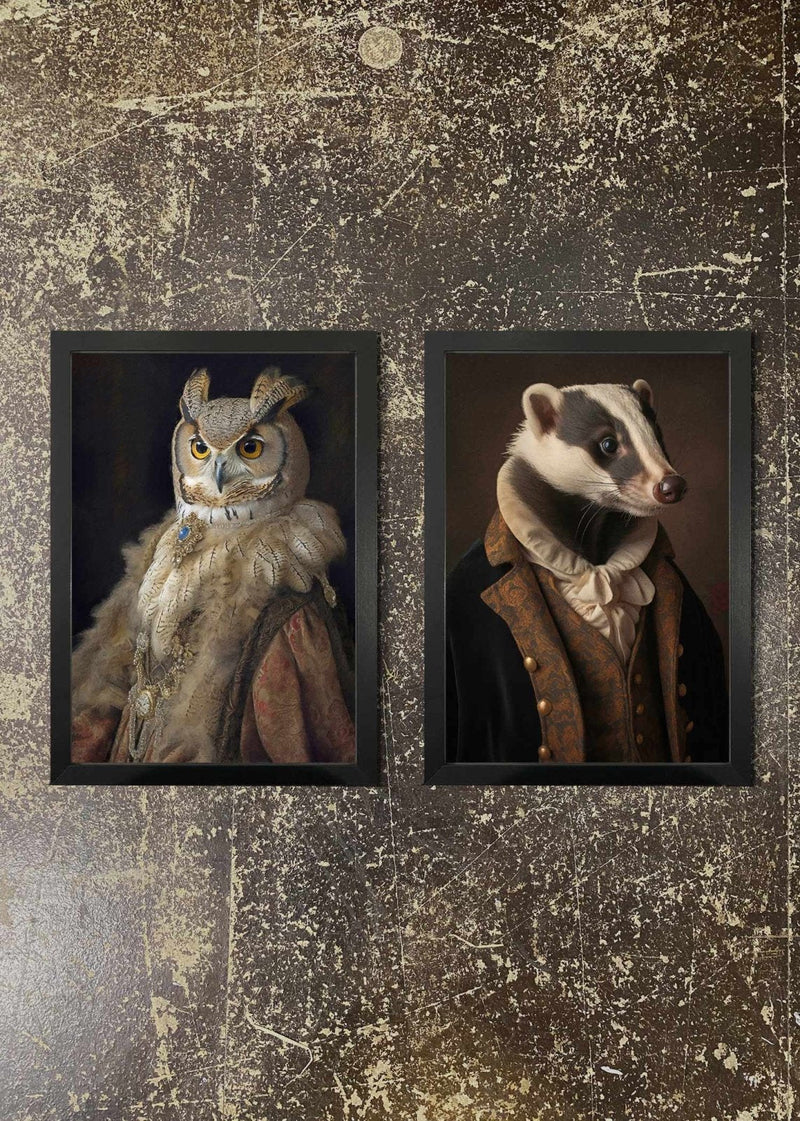 2 Prints & Frames - OWL & BADGER