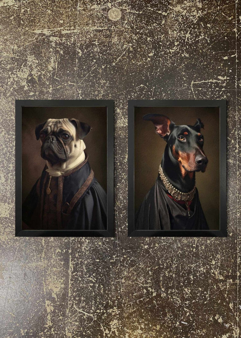 2 Prints & Frames - PUG & DOBERMAN