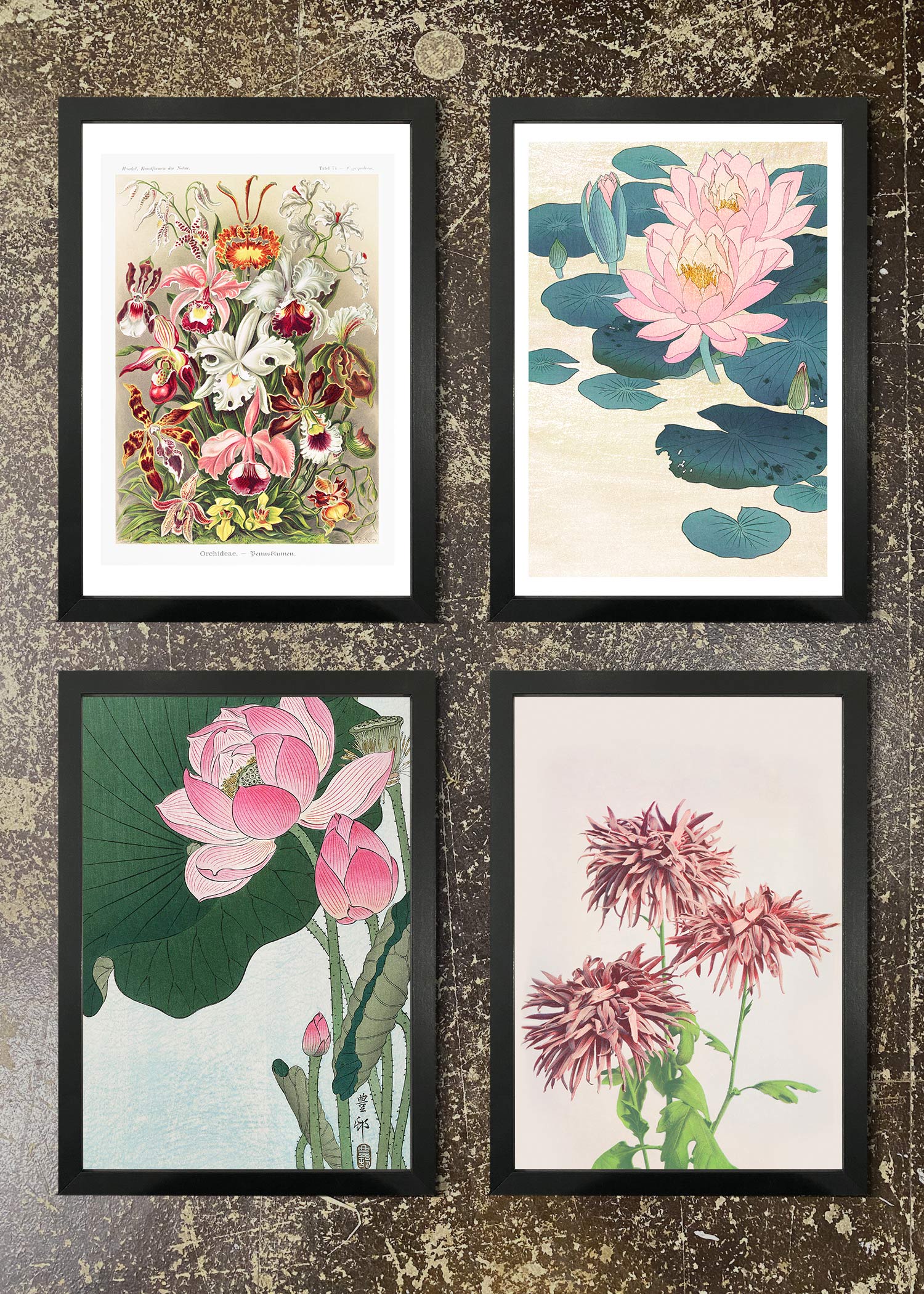 4 FRAMED 21X30CM PRINTS - Japanese Florals