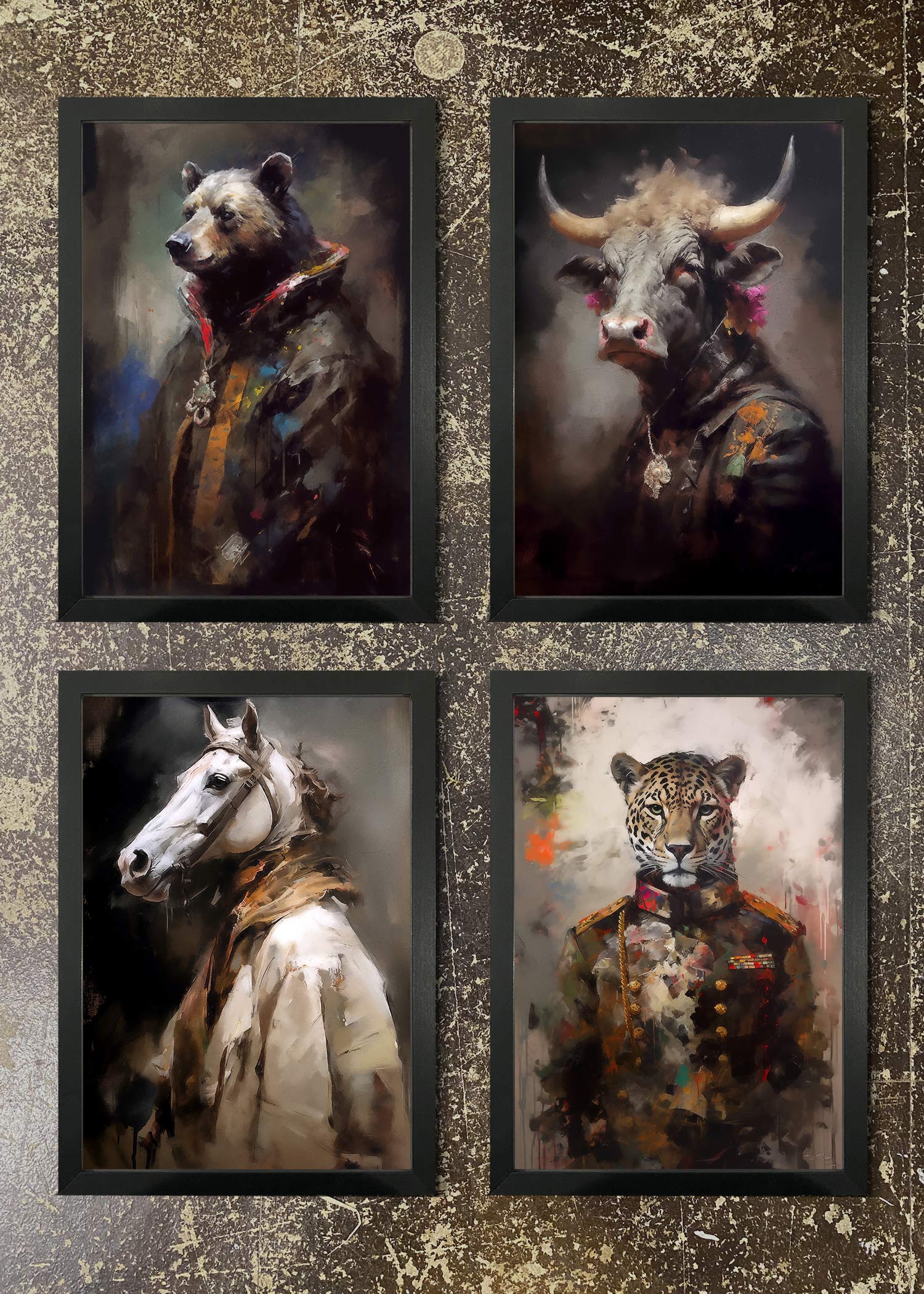 4 FRAMED 21X30CM PRINTS -RENAISSANCE ANIMAL PORTRAITS