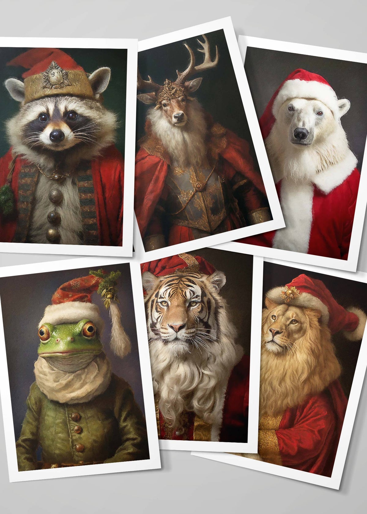 Christmas Card 6 Pack #1 (Raccoon, Stag, Polar Bear, Frog, Tiger, Lion)