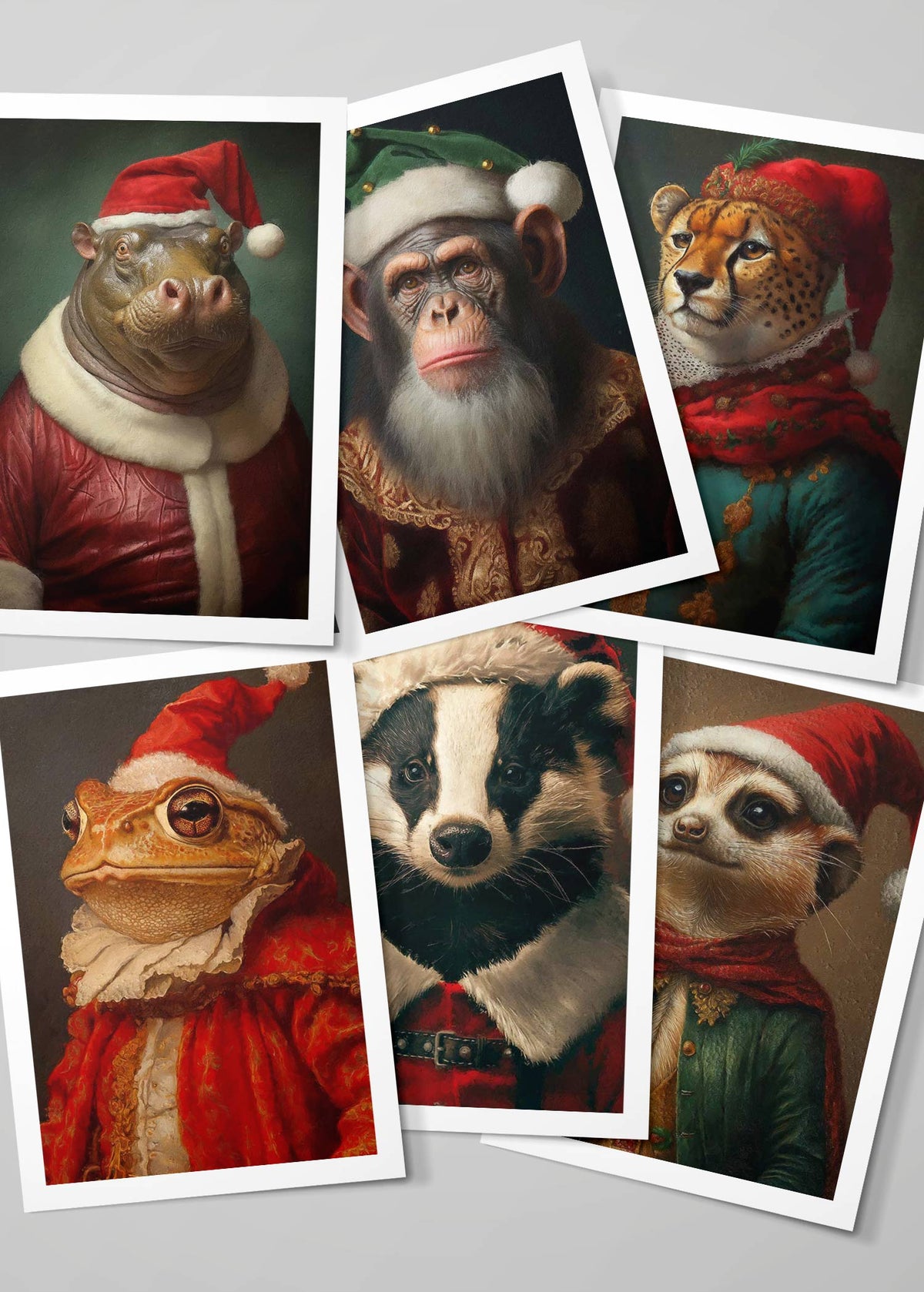 Christmas Card 6 Pack #5 (Hippo, Ape, Cheetah, Toad, Badger, Meerkat)