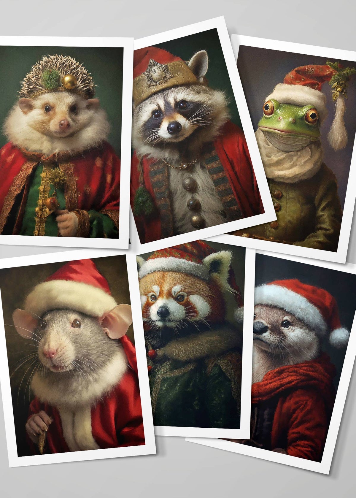 Christmas Card 6 Pack #8 (Hedgehog, Raccoon, Frog, Rat, Otter, Red Panda)