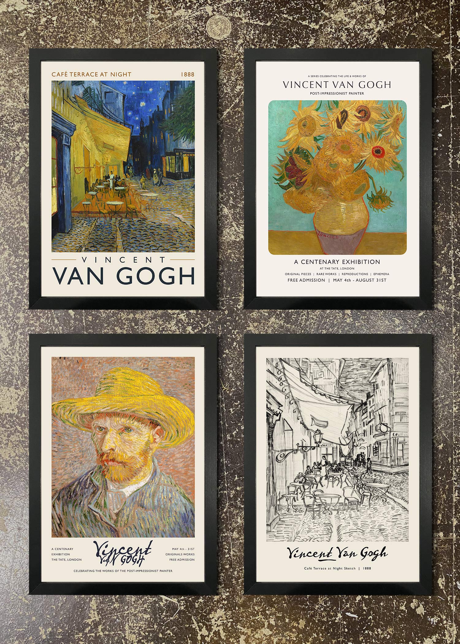 4 FRAMED 21X30CM PRINTS - VINCENT VAN GOGH COLLECTION