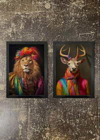 2 Prints & Frames - RAINBOW LION & STAG