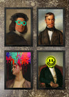 4 Prints & Frames - ALTERED ART PORTRAIT PAINTINGS