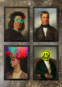 4 Prints & Frames - ALTERED ART PORTRAIT PAINTINGS