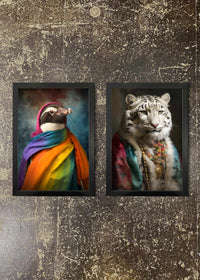 2 Prints & Frames - RAINBOW SNOW LEOPARD & PENGUIN