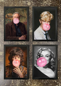 4 FRAMED 21X30CM PRINTS - FAMOUS BUBBLEGUM PORTRAITS