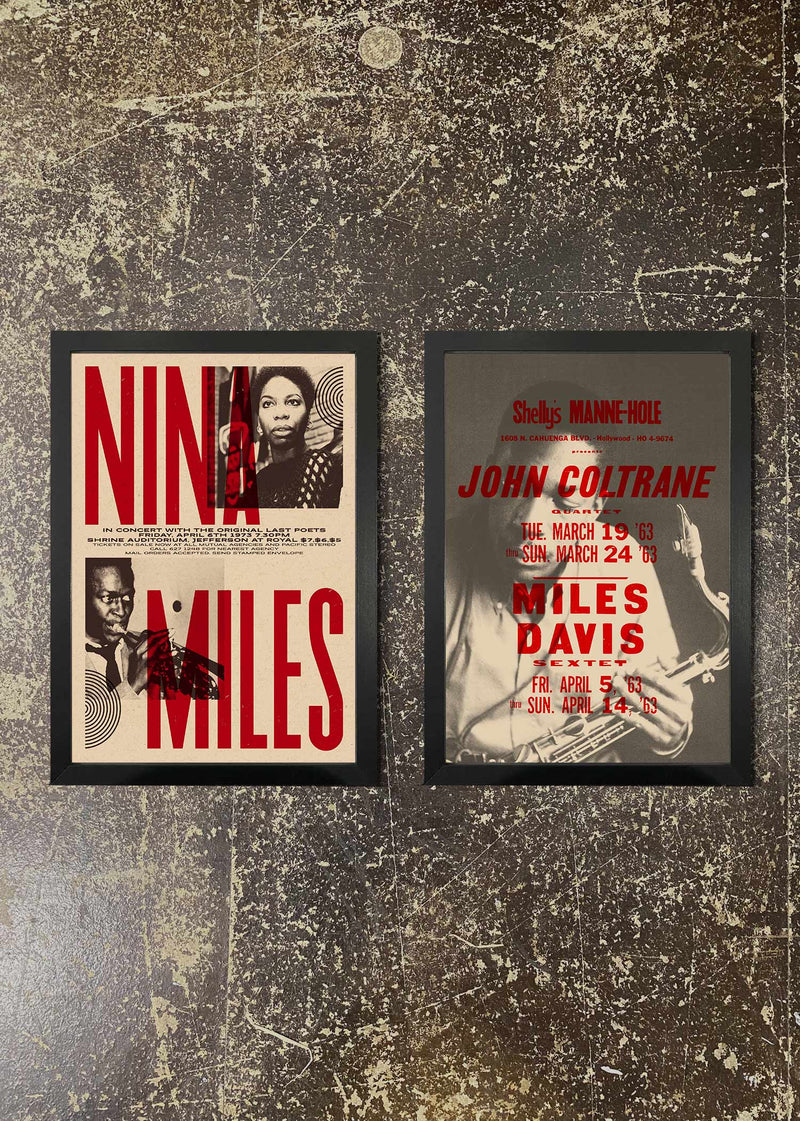 2 Prints & Frames - NINA SIMONE / MILES DAVIS / JOHN COLTRANE