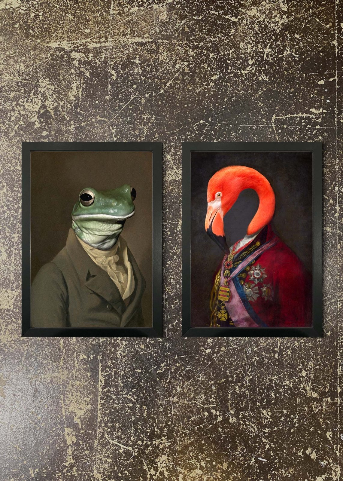 2 Prints & Frames - Frog & Flamingo