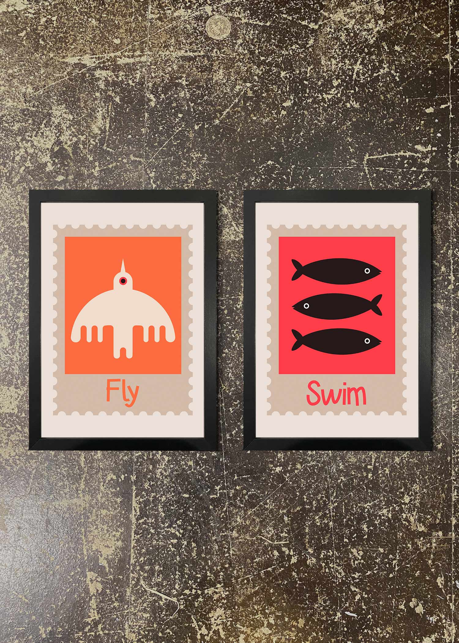 2 Prints & Frames - FLY & SWIM KIDS PRINTS