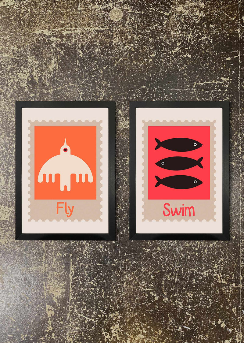 2 Prints & Frames - FLY & SWIM KIDS PRINTS