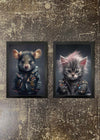 2 Prints & Frames - PUNK MOUSE & KITTEN