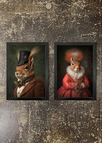 2 FRAMED 21X30CM PRINTS - MR & MRS SQUIRREL PRINTS