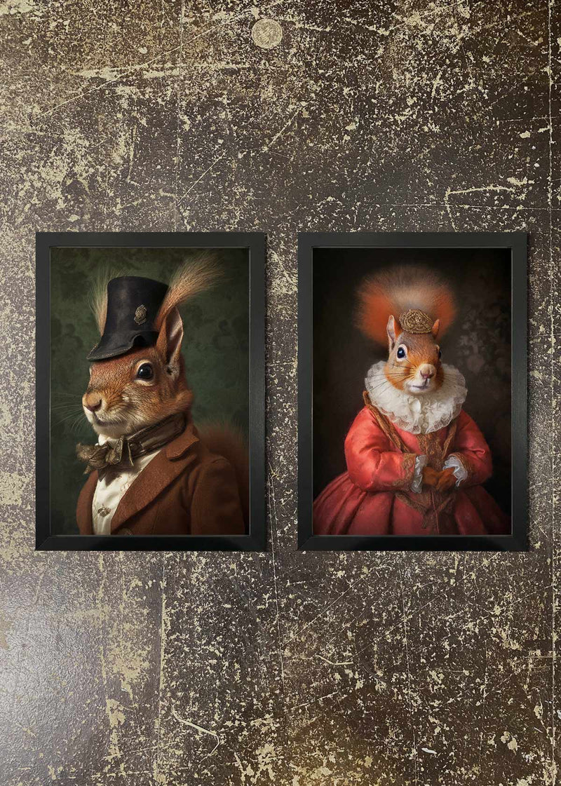 2 Prints & Frames - MR & MRS SQUIRREL PRINTS