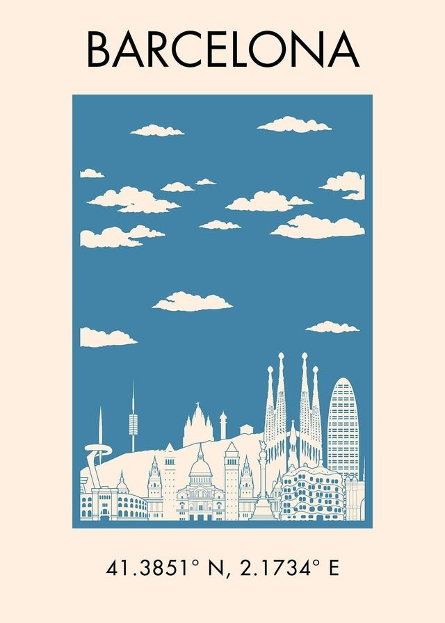 Barcelona Tourist Style Poster 30x40cm Matte Clearance Print