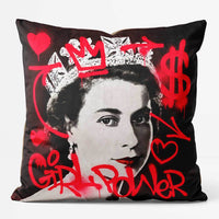 Girl Power Queen Altered Art Graffiti Cushion