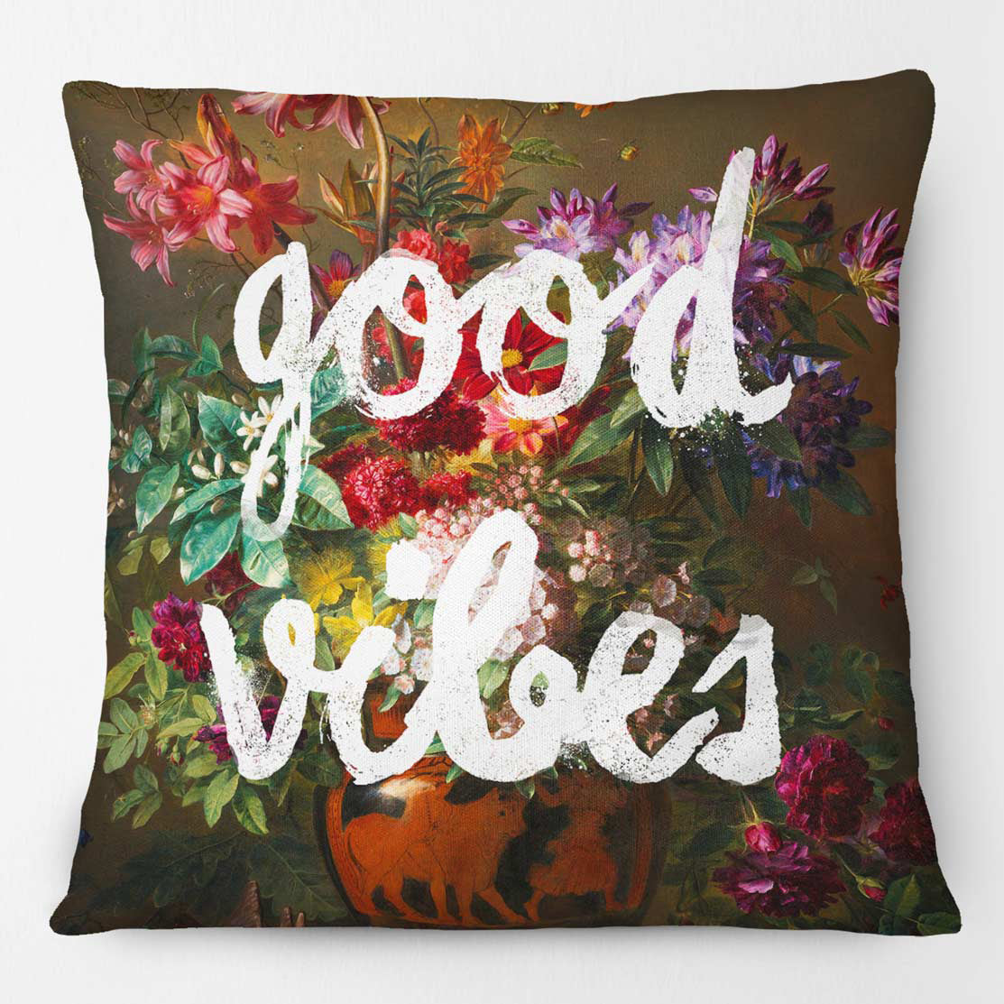 Good Vibes Floral Print Cushion