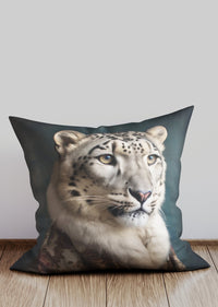 Clearance - Snow Leopard Animal Portrait Cushion 46cm Faux Suede