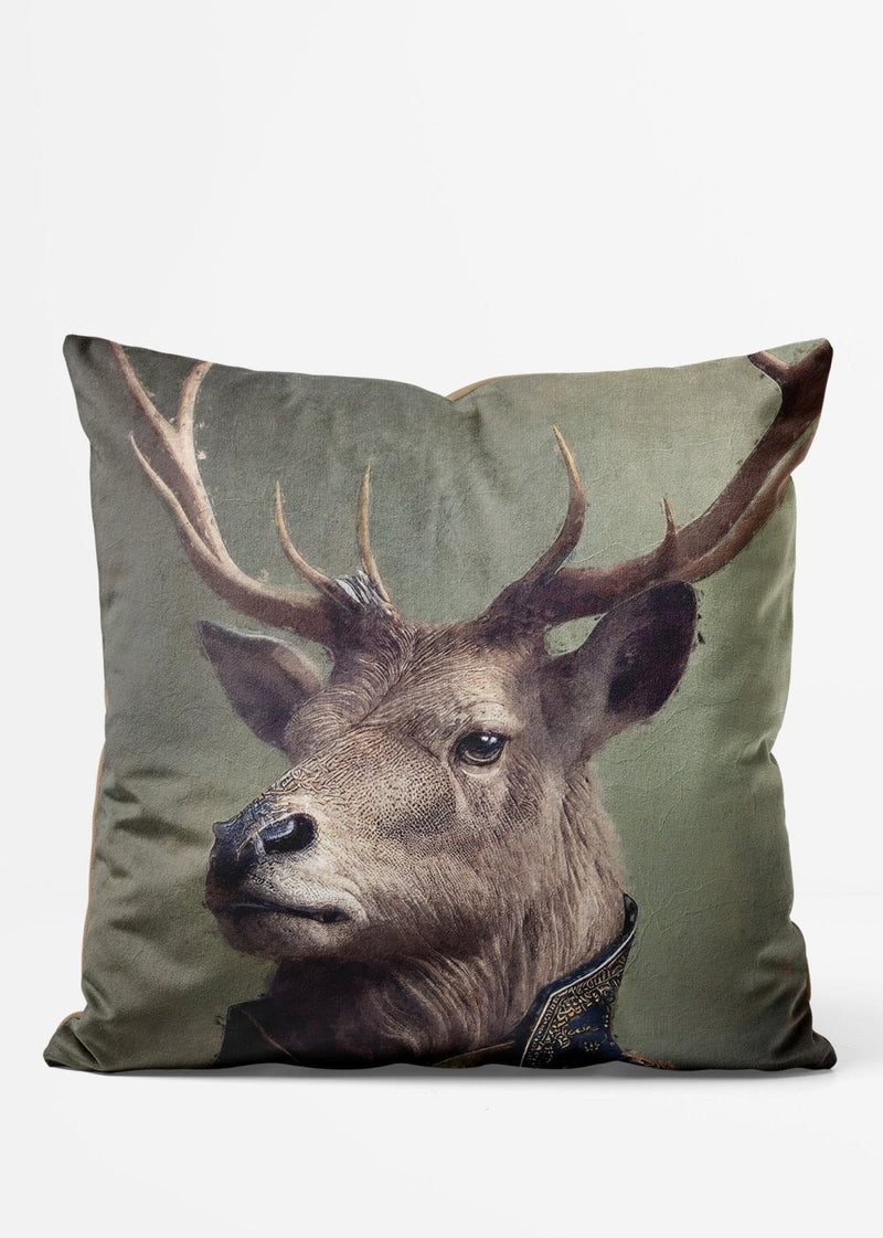 Clearance - Stag 2 Animal Portrait Cushion Faux Suede 46cm