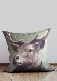Clearance - Stag 2 Animal Portrait Cushion Faux Suede 46cm