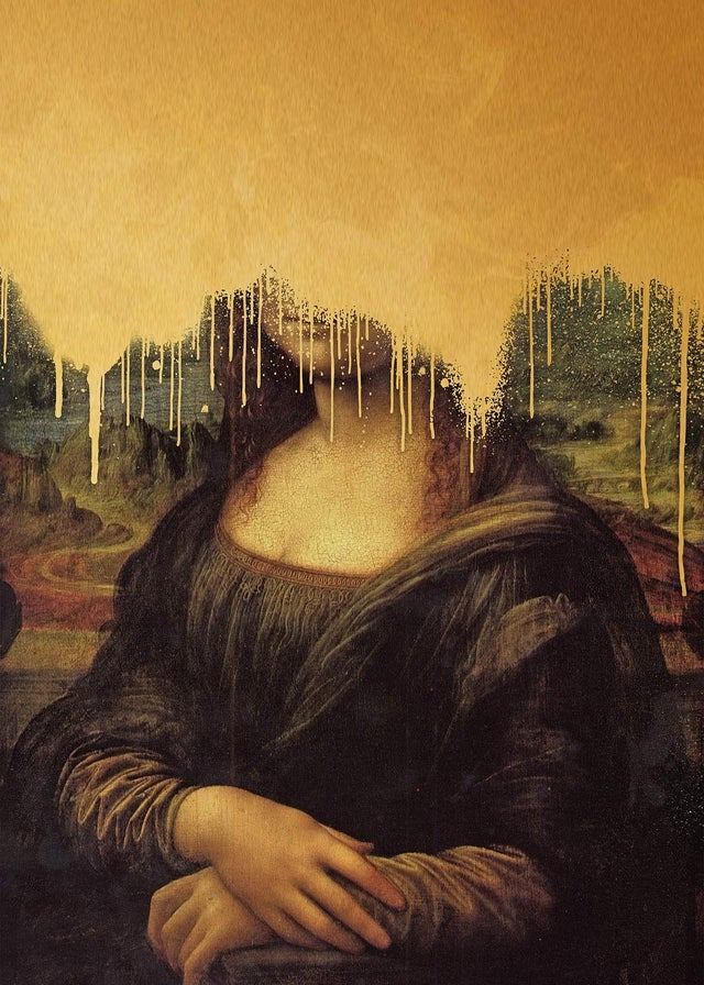 Drippy Mona Lisa Gold Graffiti Print 21x30cm Matte Clearance Print